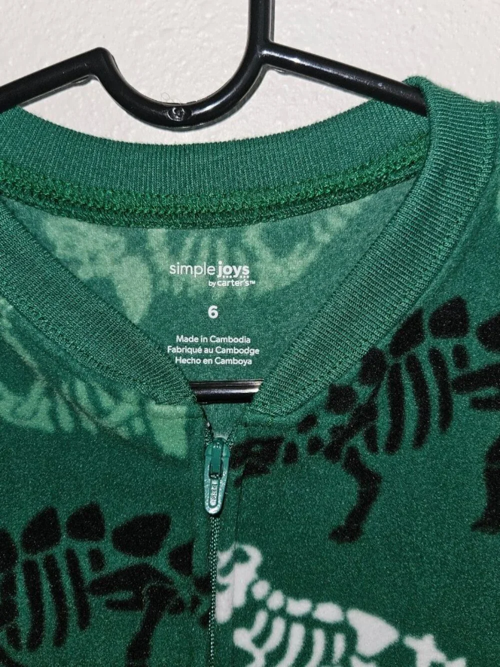 3 Carter's Simple Joys Footie Pajamas Lot Boys Size 6 Dinosaurs Black Green